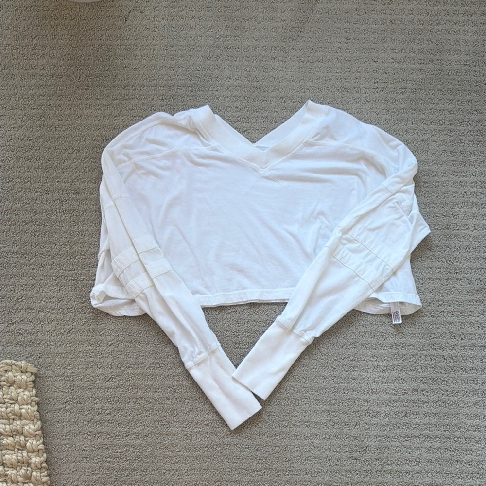 Free People Cropped V-Neck Long Sleeve Top - White